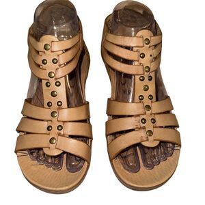 BareTraps Tan Strappy Gladiator Sandals with Brass Studs